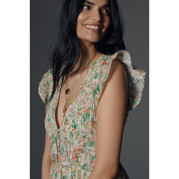 Anthropologie Peregrine Romper Floral Flutter Sleeve Romantic Size XS Coquette - Picture 2 of 9